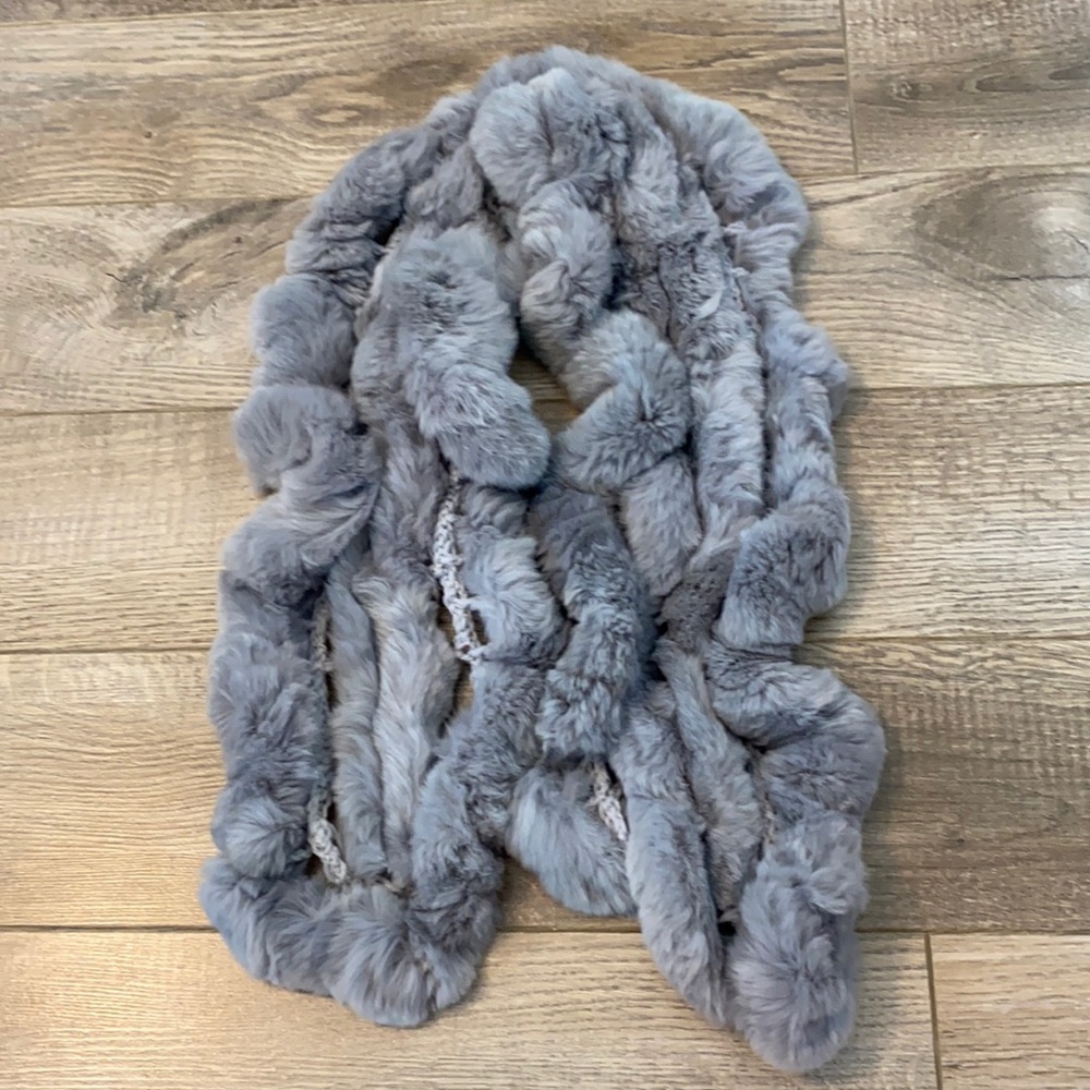 Brand New Real rabbit fur scarf Gray